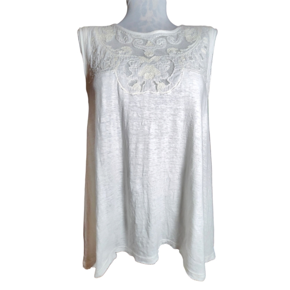 Free People Meant To Be Ivory‎ Embroidered Mesh Sleeveless Swing Top Size M - Picture 2 of 10